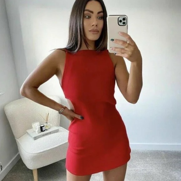 Zara Dresses & Skirts - Zara Red Mini Dress With Open Back Detail Size Small